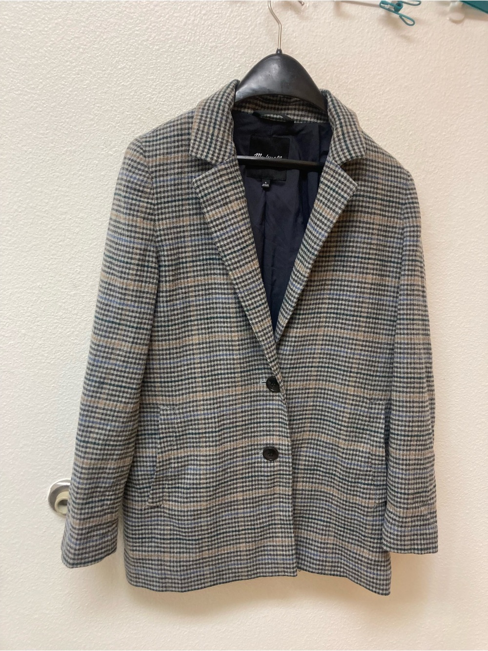 MADEWELL Wool Blend Subtle Plaid Blazer Academia Preppy Sophisticate (S)